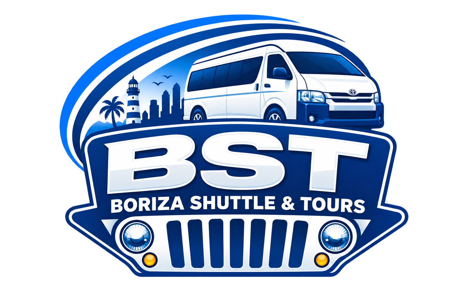 Refined BST Boriza Shuttle & Tours logo with shuttle