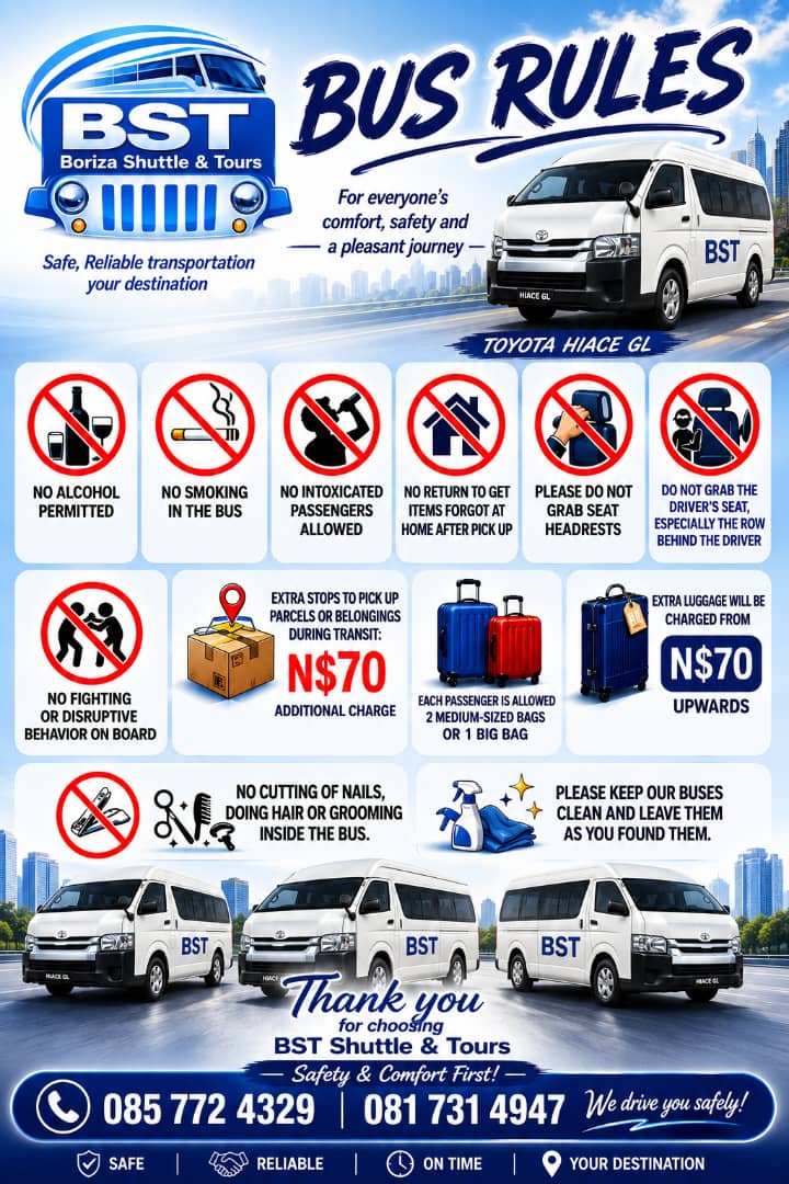 Boriza Shuttle and Tours bus rules and passenger comfort guide
